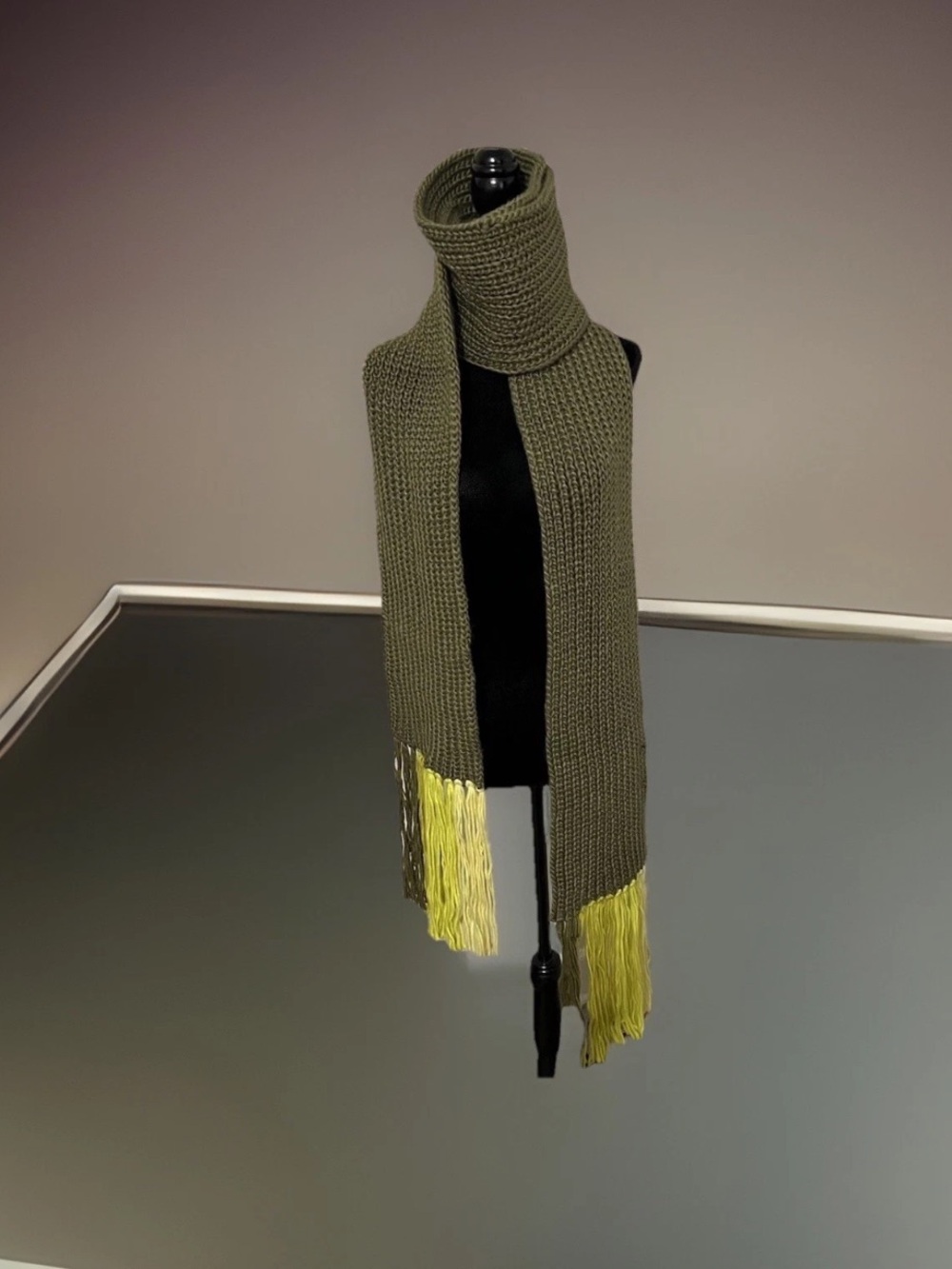 Anthropologie Fringe Scarf in Chunky Knit Wool Blend Olive Green (8x104 in) NWT